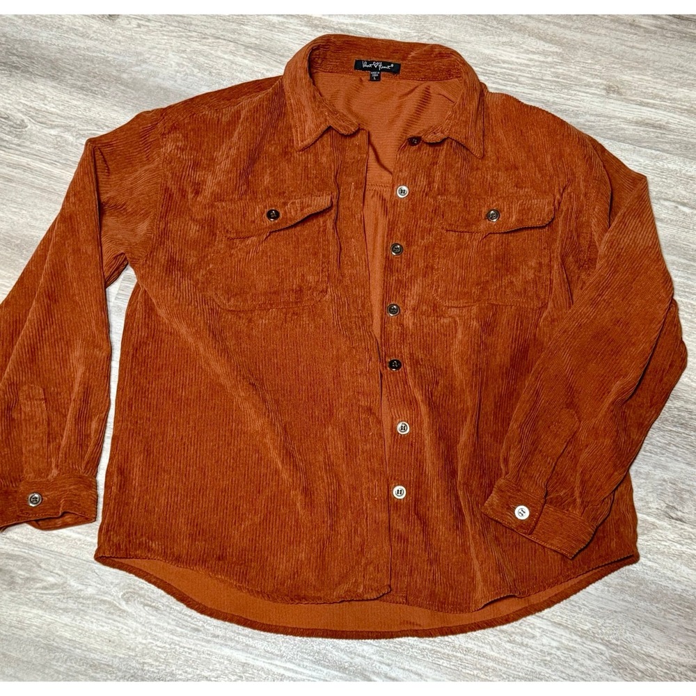 Women's rust orange corduroy button up large
